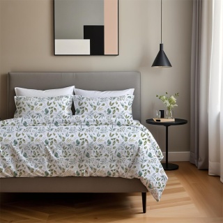 Pościel Bawełniana 160x200 Zielone Listki + 2*70x80