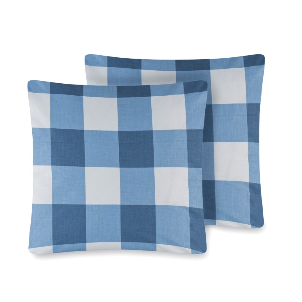 Poszewka Bawełniana 40×40 cm Niebieska Krata 2 sztuki