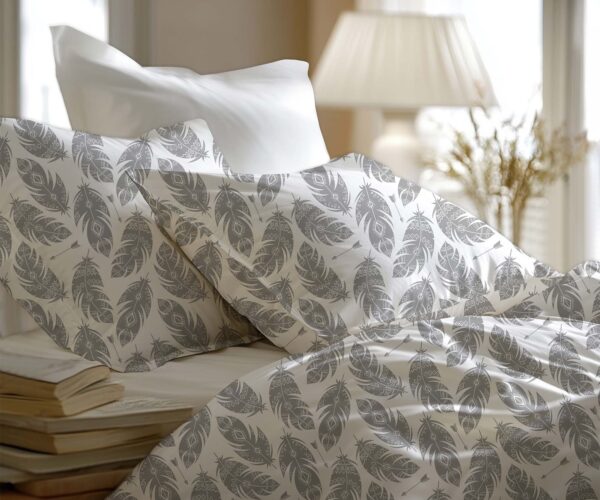 Pościel Bawełniana Szare Pióra