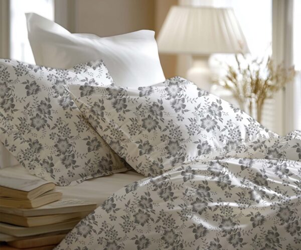 Pościel Bawełniana Klasyczne Szare Kwiaty